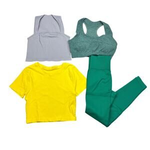 NEW OQQ 4 Piece Set Sports Bra Leggings Shirt Tank Set Small Workout Yoga
